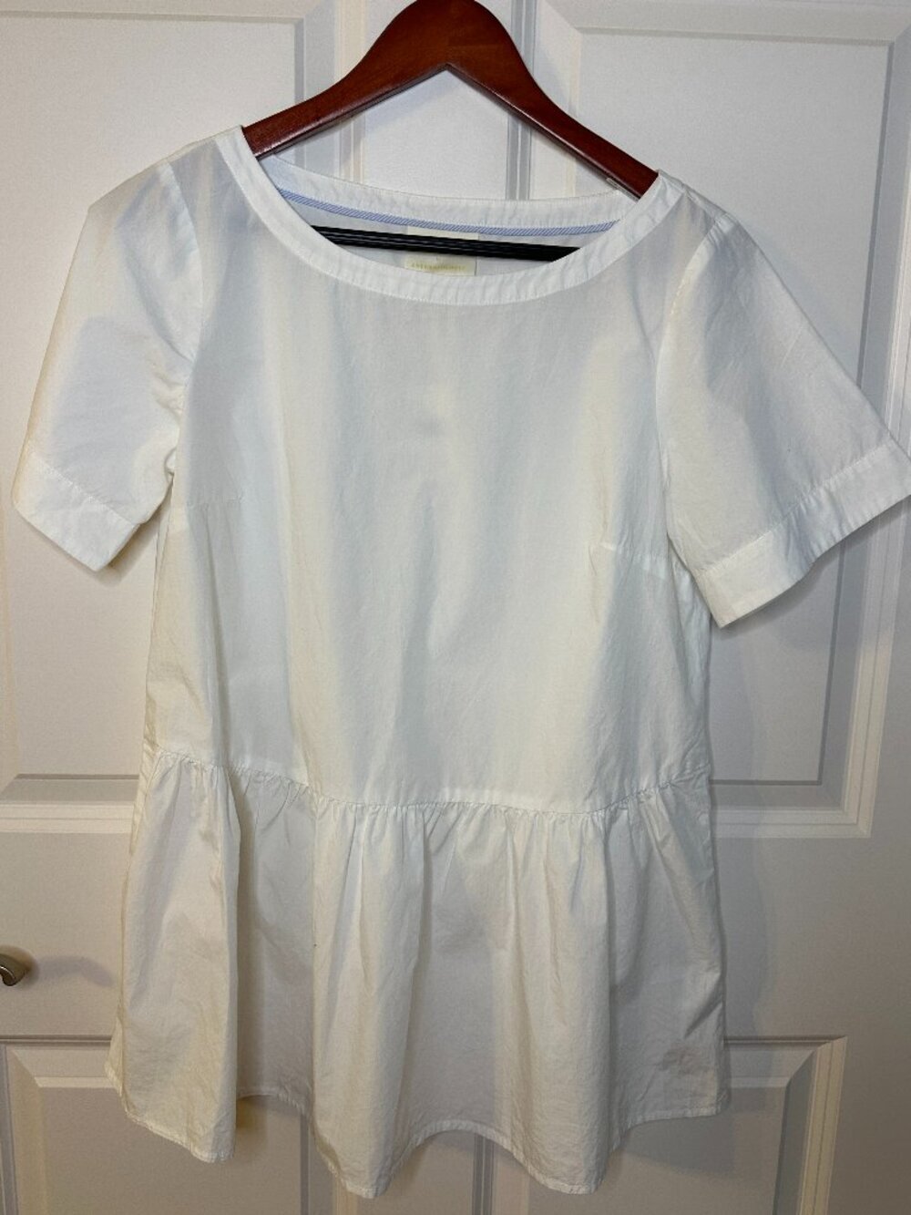 Maeve Anthropologie White Cotton Peplum Blouse Puff Sleeve Cottagecore NWT